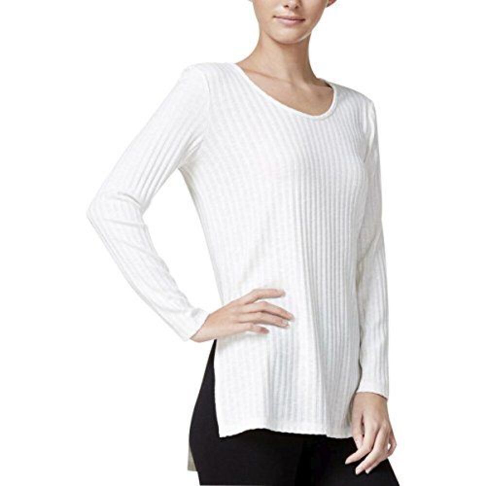 Kensie Ribbed High Low Top French Vanilla White M